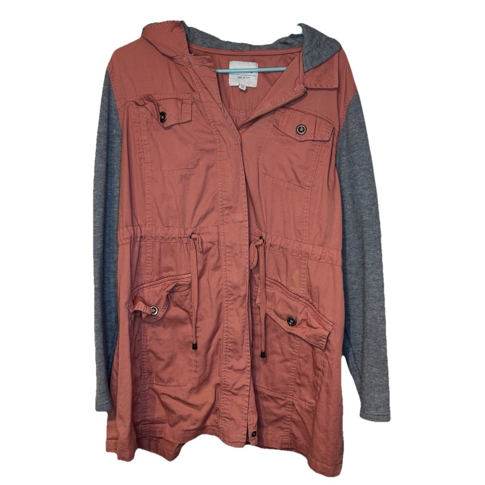 Torrid Women's Jacket Hooded Twill Hacci Sleeve Anorak Lightweight Full Zip 2X/2